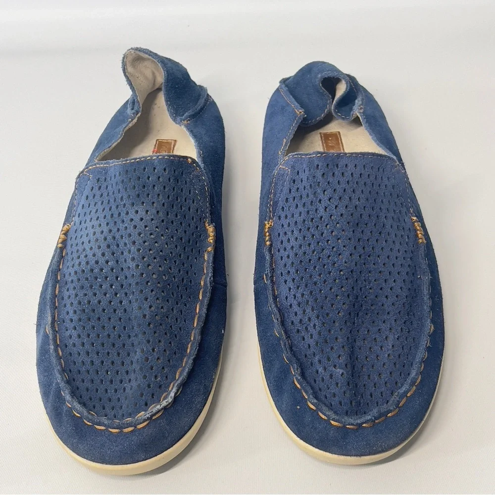 Olukai Nohea Blue Suede Leather Perforated Shoes Slippers Women’s Size 9